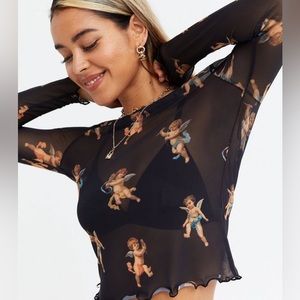 SHORT SLEEVE cherub Missguided mesh crop top size US 2